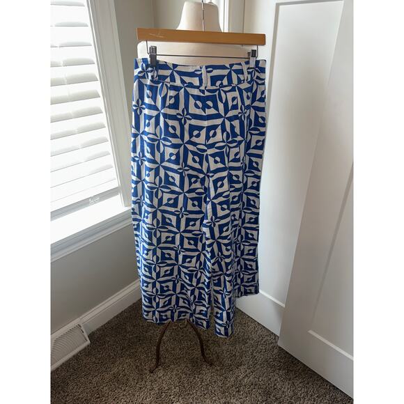 Free People Menorca Blue & White Multi Print High Rise Wide Leg 100% Cotton - Picture 4 of 6